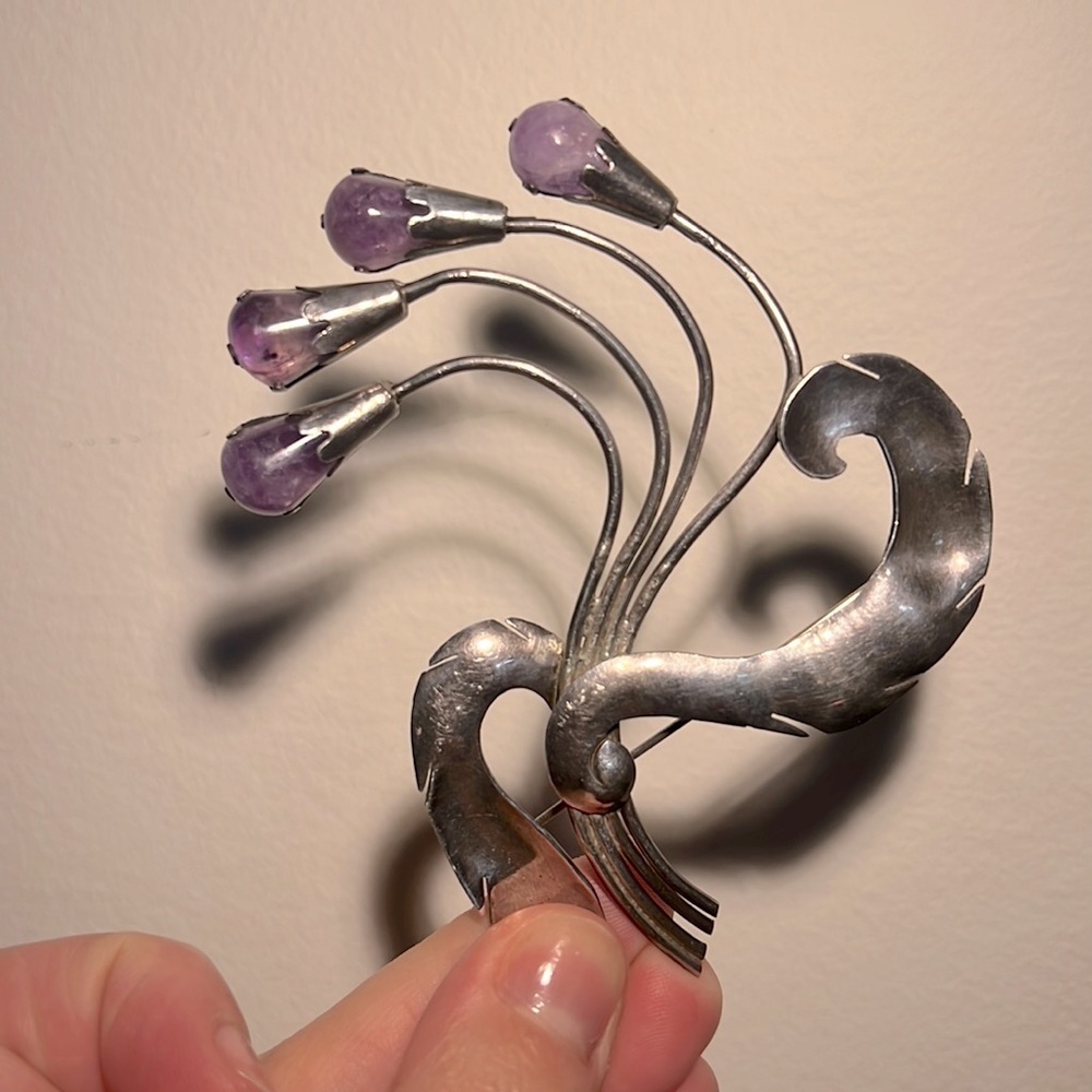 1930 art deco Vintage sterling silver amethyst brooch vintage antique jewelry